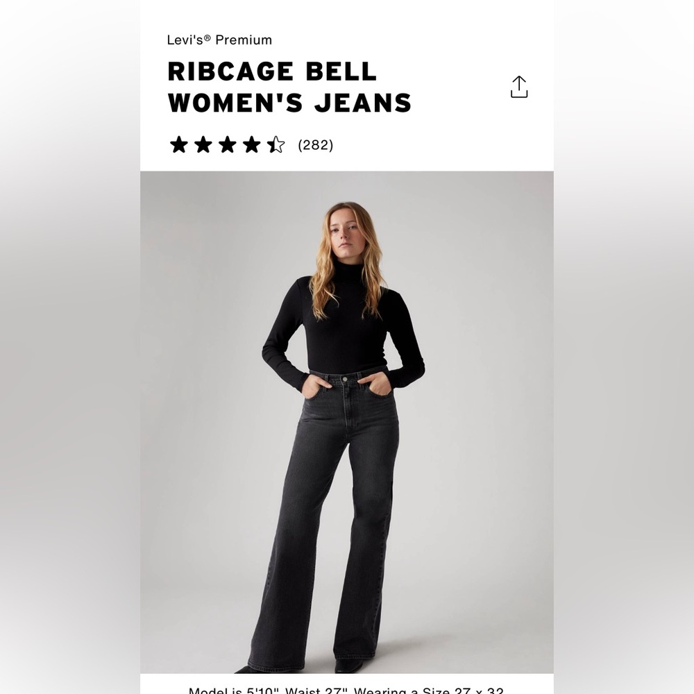 Levi's Ribcage Bell Flare Jeans (Color: On The Town-Ash Blk)